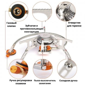 Туристическая газовая горелка, ANYSMART, G3 пьезоподжиг, нержавеющая сталь