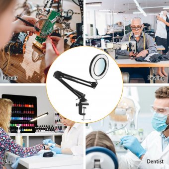 Лупа-лампа ANYSMART, настольная, на струбцине 64 LED, 10х, складная