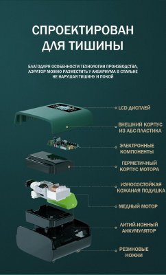Ультратихий аквариумный аэратор ANYSMART, с LCD дисплеем, 8 скоростей
