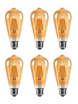 Лампа Эдисона светодиодная филаментная желтая ANYSMART 6W 2700K Е27, 6 штук