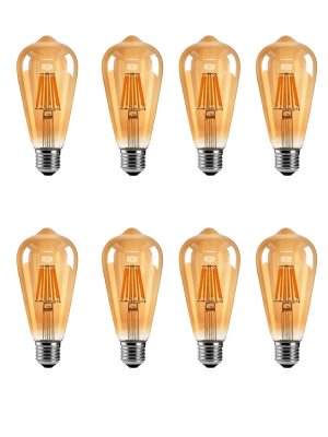 Лампа Эдисона светодиодная филаментная желтая ANYSMART 6W 2700K Е27, 8 штук