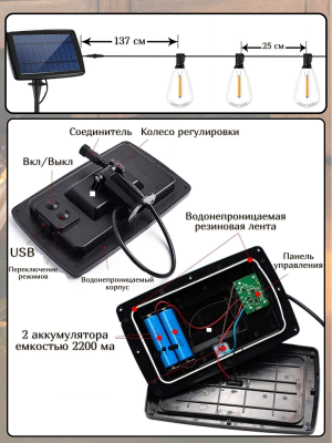 Уличная гирлянда белт-лайт на солнечной батарее, USB, 7,5 м, 25 LED ANYSMART