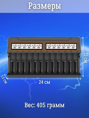 Зарядное устройство для аккумуляторов Li-Ion, АА,ААА, ANYSMART 12 каналов