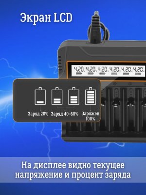 Зарядное устройство для аккумуляторов Li-Ion, АА,ААА, ANYSMART 12 каналов