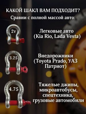 Шакл буксировочный, скоба такелажная 2т / 8т ANYSMART, 1 штука