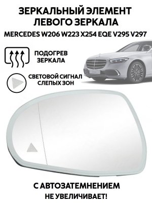 Зеркальный элемент левого зеркала Mercedes-Benz W223, W206, V295 мертвые зоны, подогрев, автозатемнение 228462