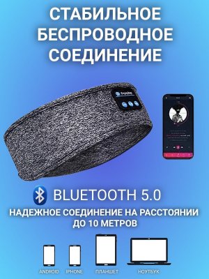 Наушники для сна беспроводные с микрофоном, повязка ANYSMART Bluetooth 5.0 серые 228478