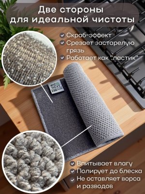 Салфетка для уборки универсальная микроволокно EcoNext "Скрабер" серая 18х24см, 2 штуки