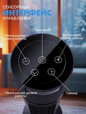 Обогреватель для дома электрический, тепловентилятор напольный, 2000W, черный