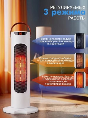 Обогреватель для дома электрический, тепловентилятор напольный, 2000W, белый