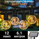 Гирлянда уличная на солнечной батарее, USB, 12 ламп, 6 метров ANYSMART
