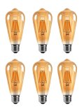 Лампа Эдисона светодиодная филаментная желтая ANYSMART 6W 2700K Е27, 6 штук